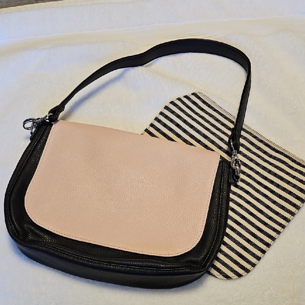 Thirty-One Pink and Black Shoulder Bag with Structured Design